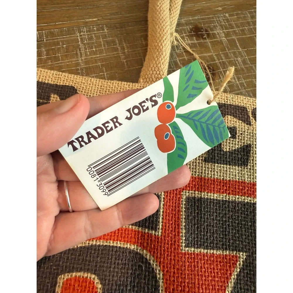 Trader Joes 1967 Coffee Beans Pasadena Jute Tote Bag Reusable 9‎ Gallon NWT